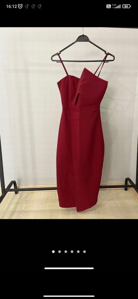 Kırmızı Midi Askılı Elbise - Görsel 3