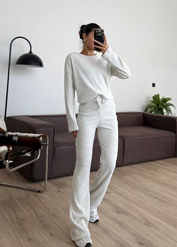 Gri Örgü Kadın Rahat Takım - Görsel 2