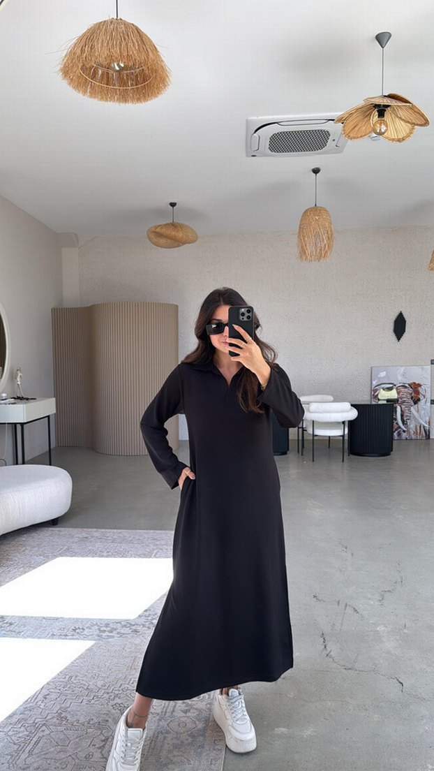 Kadın Gri Uzun Salaş Elbise - Görsel 2