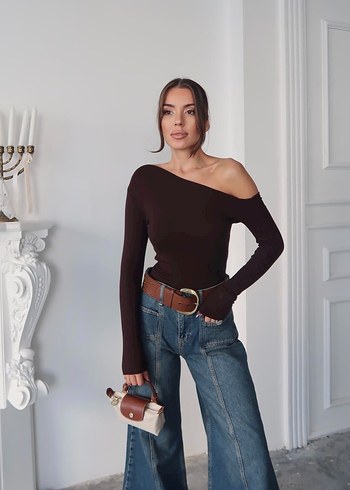 Mavi Straplez Uzun Kollu Kadın Bluz - Görsel 2