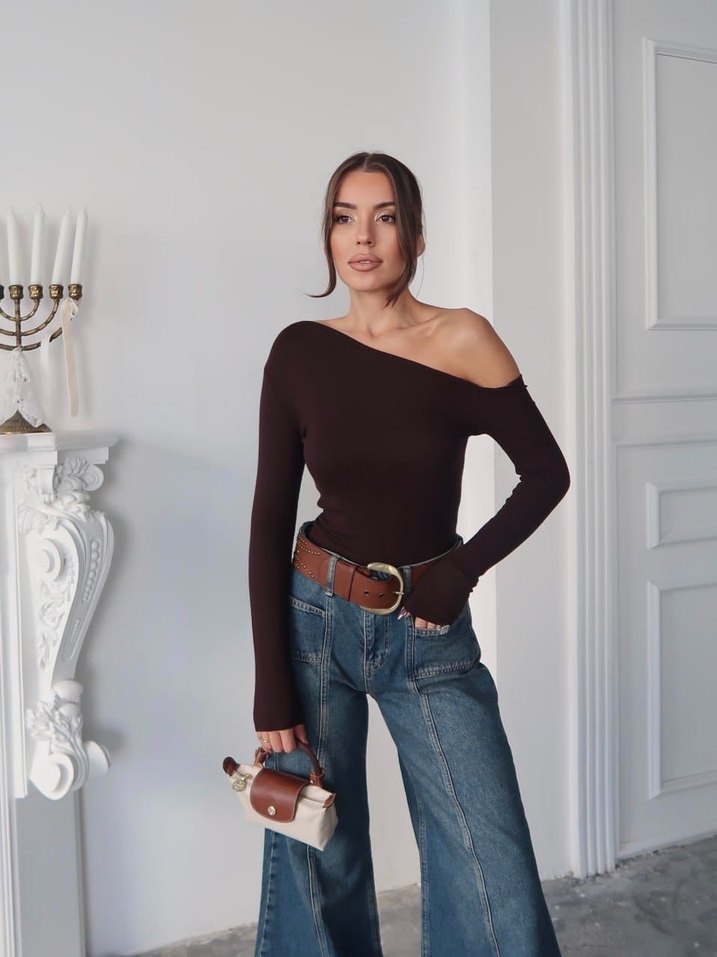 Mavi Straplez Uzun Kollu Kadın Bluz - Görsel 2