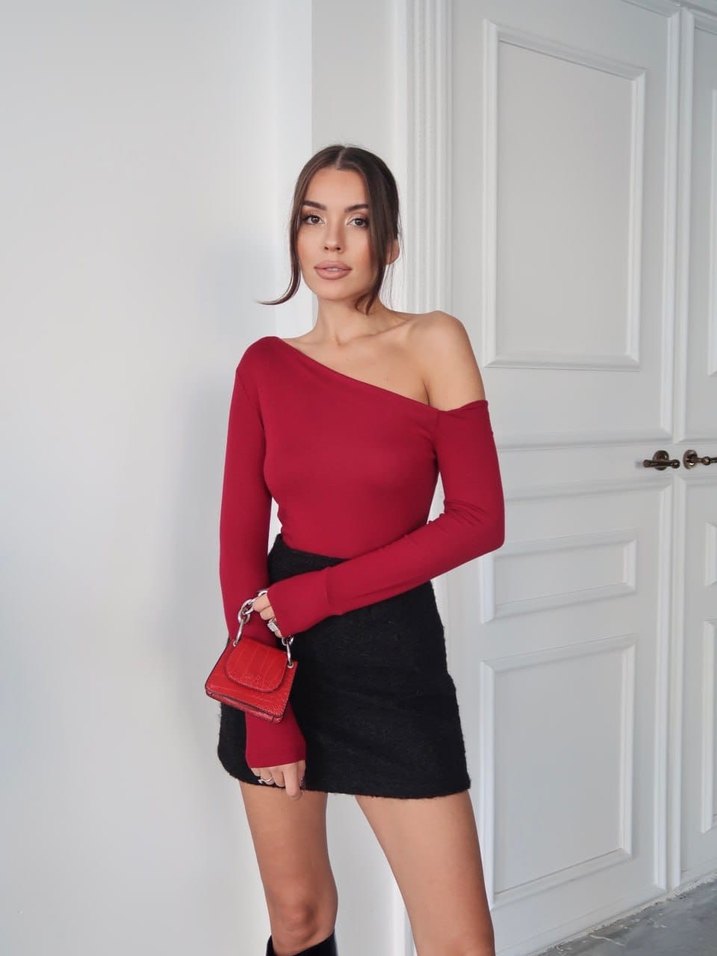 Mavi Straplez Uzun Kollu Kadın Bluz - Görsel 5