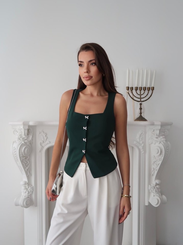 Bej Düğmeli Kısa Kadın Yelek - Görsel 5