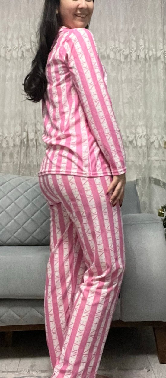 Pembe Çizgili Kadın Pijama Takımı - Görsel 2