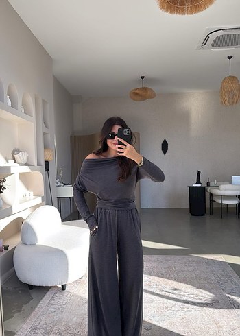 Ayık Yaka Yarasa Kol Cepli Palazzo Takım - Görsel 2