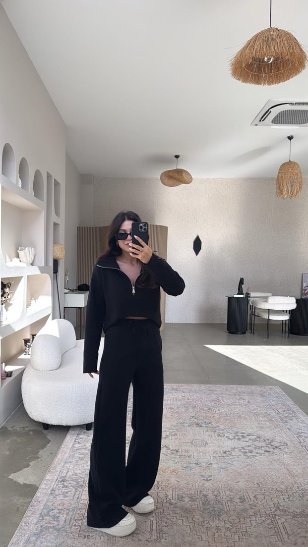 Gri V Yakalı Kadın Triko Takım - Görsel 3