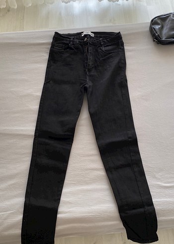 Gri Kadın Denim Fermuarlı Pantolon