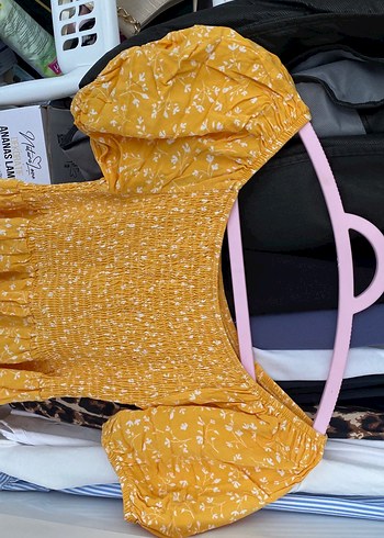Trendyol & Milla Sarı Bohem Midi Elbise, Straplez, Kısa Kollu