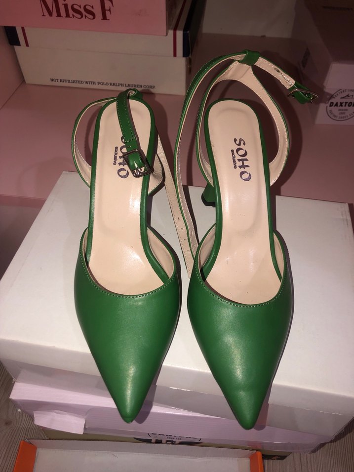 Yeşil Deri Stiletto Topuklu Kadın Ayakkabı - Görsel 3