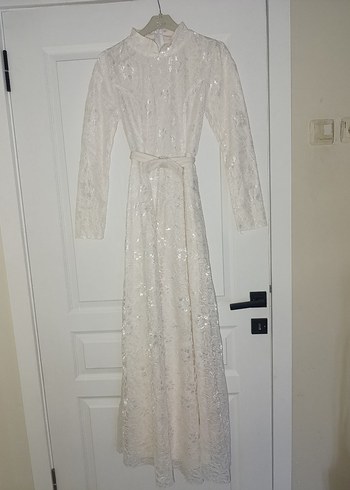 nikah elbisesi Dantel Detaylı Beyaz Uzun Bohem Elbise