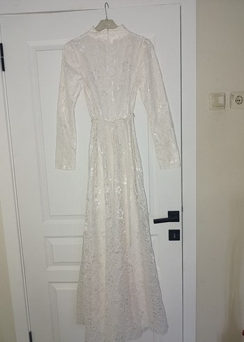 Diğer nikah elbisesi Dantel Detaylı Beyaz Uzun Bohem Elbise