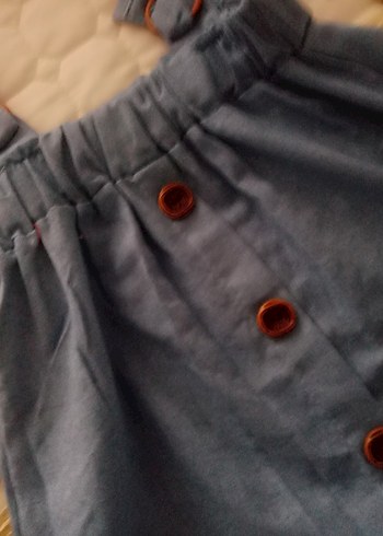 Kız Çocuk Mavi Düğmeli Denim Elbise - Görsel 3