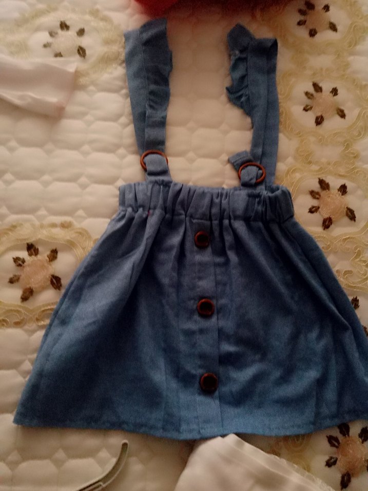 Kız Çocuk Mavi Düğmeli Denim Elbise - Görsel 2