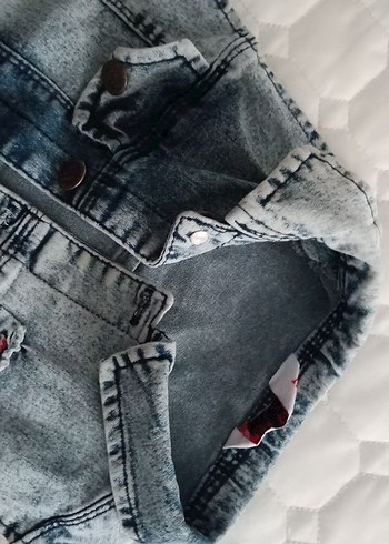 Düğmeli Gri Nakışlı Denim Ceket - Görsel 4
