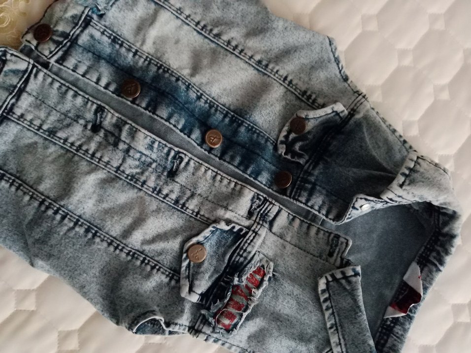 Düğmeli Gri Nakışlı Denim Ceket - Görsel 2