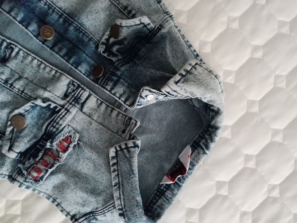 Düğmeli Gri Nakışlı Denim Ceket - Görsel 4