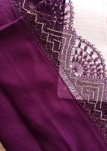 Boncuk İşlemeli Mor Bohem Kadın Fuları - Görsel 3