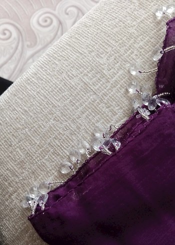 Boncuk İşlemeli Mor Bohem Kadın Fuları - Görsel 2