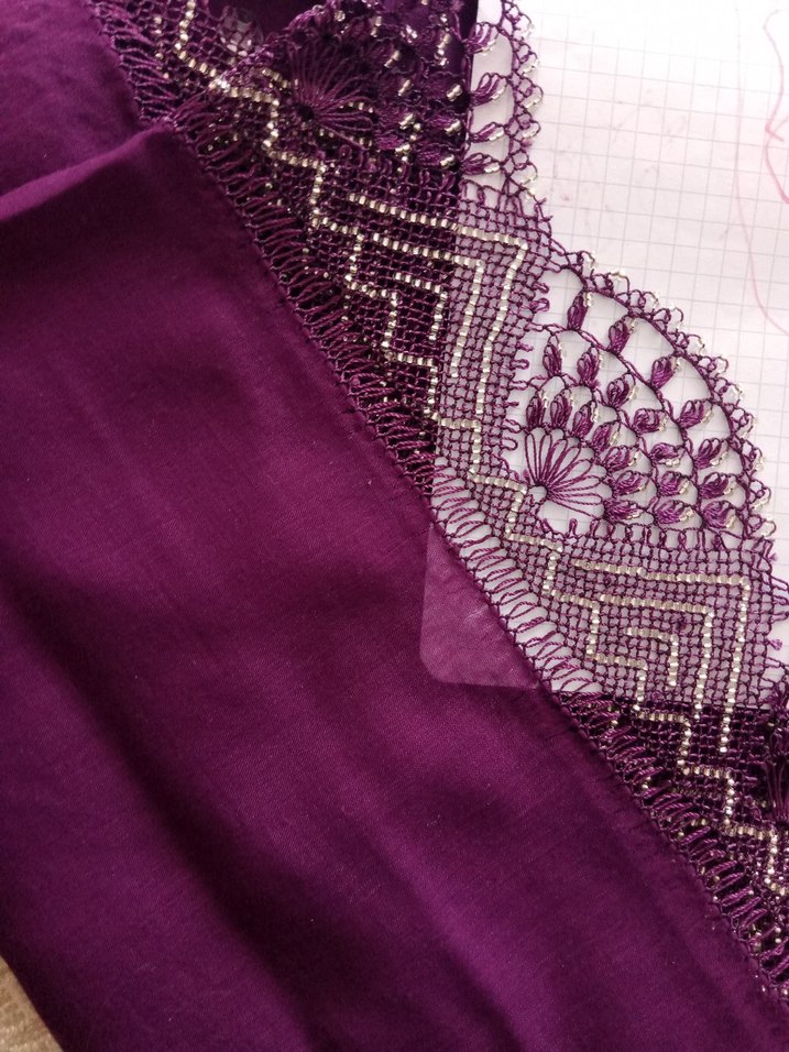 Boncuk İşlemeli Mor Bohem Kadın Fuları - Görsel 3