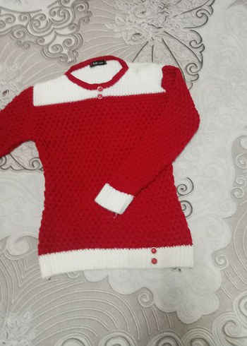 Kırmızı Beyaz Kadın Bisiklet Yaka Triko Kazak - Görsel 5