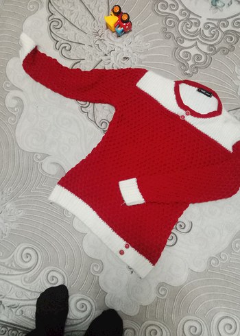 Kırmızı Beyaz Kadın Bisiklet Yaka Triko Kazak - Görsel 2