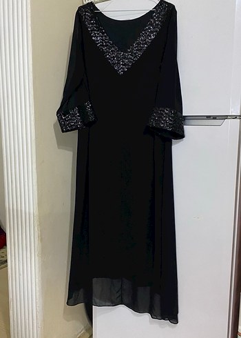 Siyah Payetli V Yaka Uzun Kadın Elbise - Görsel 6