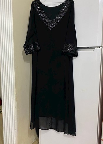 Siyah Payetli V Yaka Uzun Kadın Elbise - Görsel 7