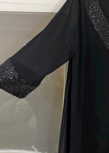 Siyah Payetli V Yaka Uzun Kadın Elbise - Görsel 2