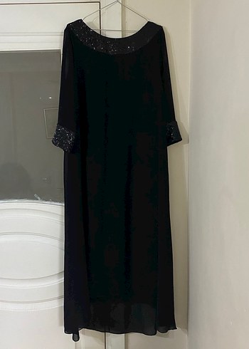 Siyah Payetli V Yaka Uzun Kadın Elbise - Görsel 5