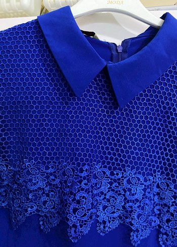 Dantel Detaylı Mavi Uzun Kollu Triko Bluz - Görsel 2