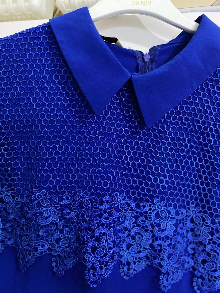 Dantel Detaylı Mavi Uzun Kollu Triko Bluz - Görsel 2