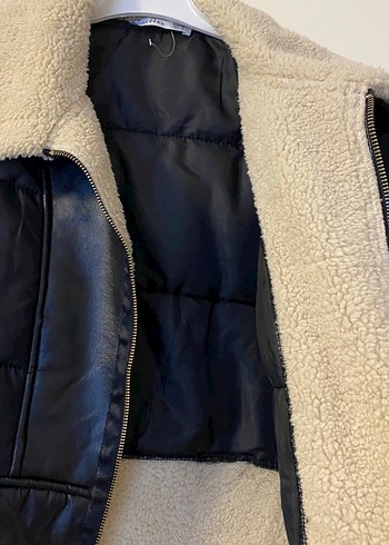 Siyah Mini Deri Kadın Kışlık Ceket - Görsel 2