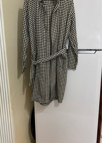 Gri Kemerli Uzun Kareli Kadın Kaban - Görsel 6