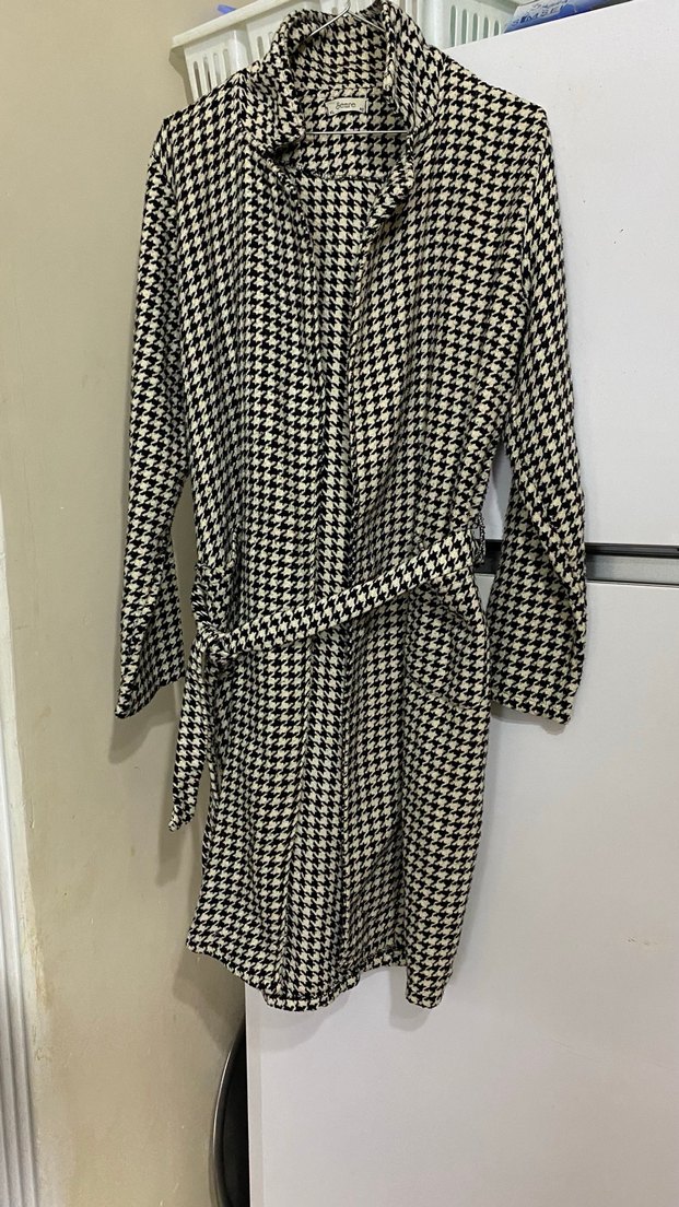 Gri Kemerli Uzun Kareli Kadın Kaban - Görsel 5