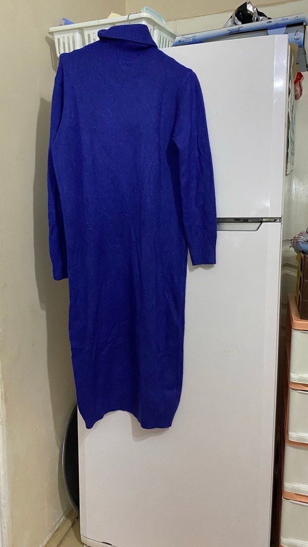 Uzun Kollu Mavi Triko Kadın Elbise - Görsel 3