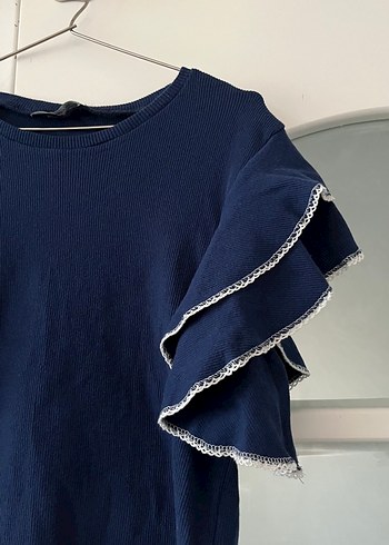 Trendyol & Milla Fırfırlı Kısa Kollu Mavi Denim bluz