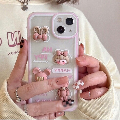 Cute happy kız ve ayıcık detaylı silikon Kılıf