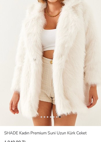 SHADE Kadın Beyaz Suni Kürk Midi Ceket - Görsel 3