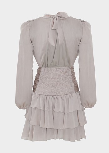 Beyaz Drapeli Mini Elbise - Görsel 3