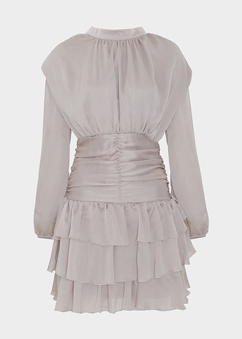 Beyaz Drapeli Mini Elbise - Görsel 2