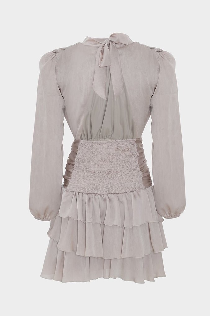 Beyaz Drapeli Mini Elbise - Görsel 3