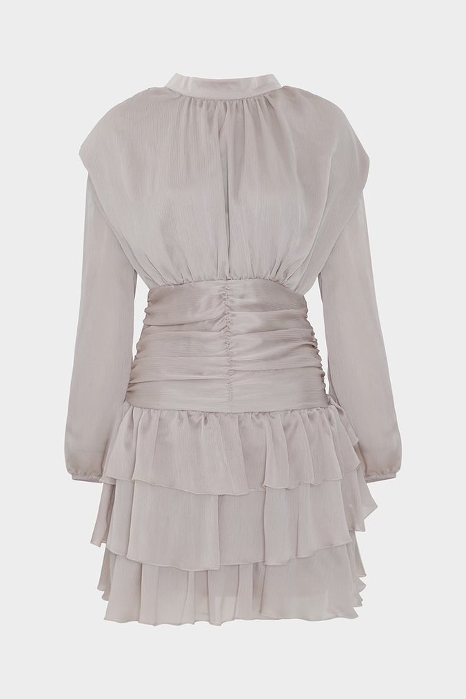 Beyaz Drapeli Mini Elbise - Görsel 2