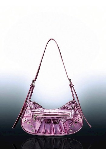 Parlak Pembe Yılan Desenli Deri Kadın Çanta - Görsel 2