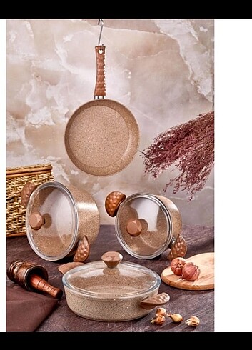 Taç Taç Stone 7 Parça Tencere Seti Cappuccino 20 cm Derin Tencere (