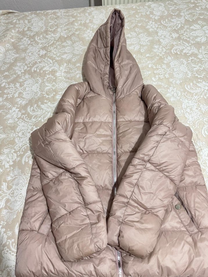 Kapüşonlu Kadın Pudra Kışlık Mont - Görsel 2