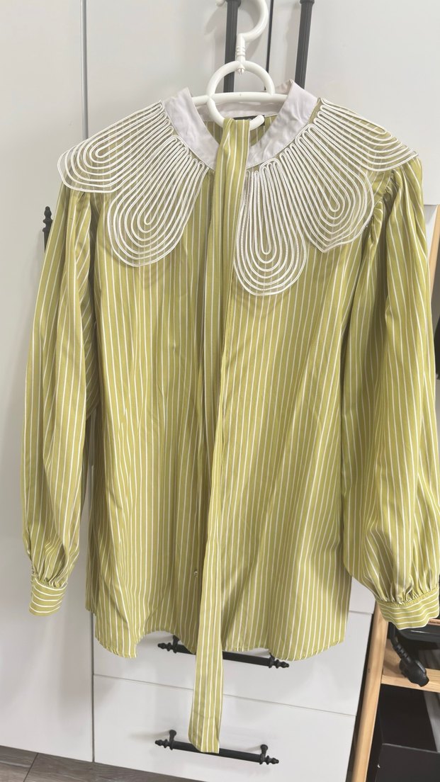 Yağ yeşili Uzun Kollu Kadın Gömlek - Görsel 2