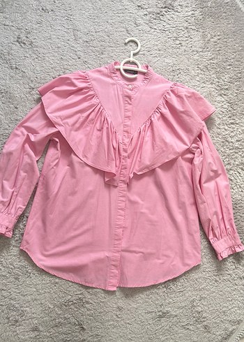 Pembe Fırfırlı Kadın Gömlek - Görsel 5