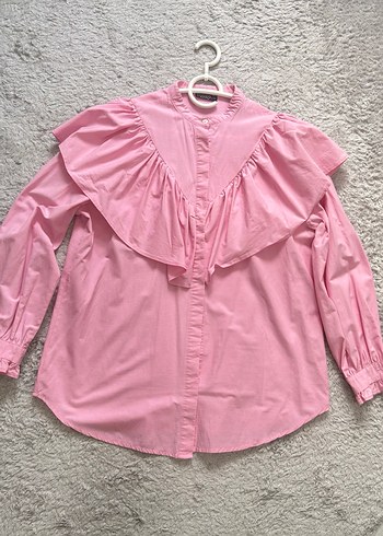 Pembe Fırfırlı Kadın Gömlek - Görsel 2