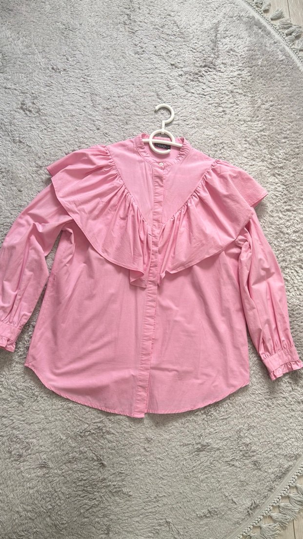 Pembe Fırfırlı Kadın Gömlek - Görsel 5