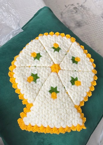 Sarı Nakışlı Örgü Banyo Lif Seti - Görsel 3